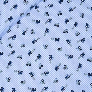 Baumwolljersey - Trecker mit Anhänger -hellblau - blau