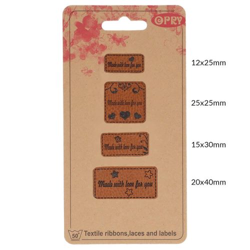 Applikation - Label - Lederimitat - Set - 4x Made with love for you - braun