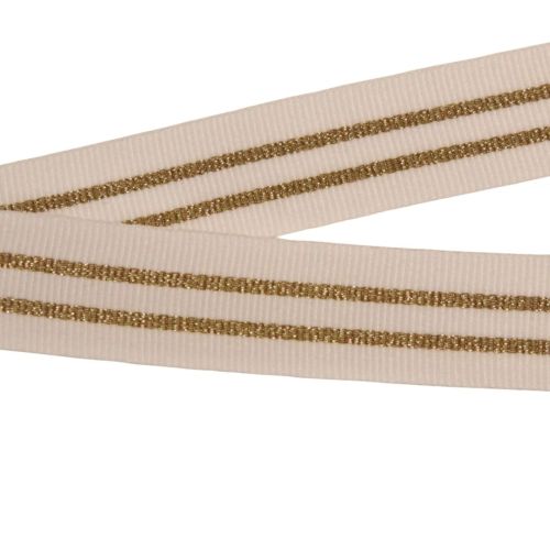 Ripsband - Streifen - 20 mm - weiss-gold