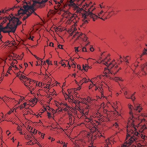 Travelstoff - antike Weltkarte - rot