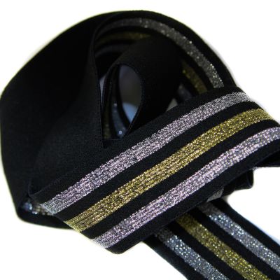 Gummiband - 40 mm - schwarz - silber - gold - gestreift